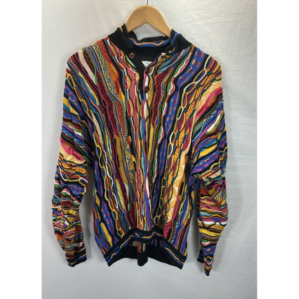 VTG 90s Coogi Australia Multicolor Knit Sweater MD 1/4 button cotton
